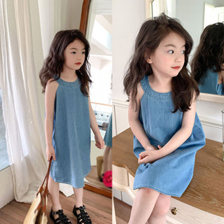 3-8歲兒童女童吊帶連衣裙女寶寶無袖牛仔長裙兒童韓版時尚服裝夏裝