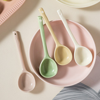 日式陶瓷勺子可愛小湯勺網紅ins風家用吃飯湯匙高顏值飯勺長柄勺