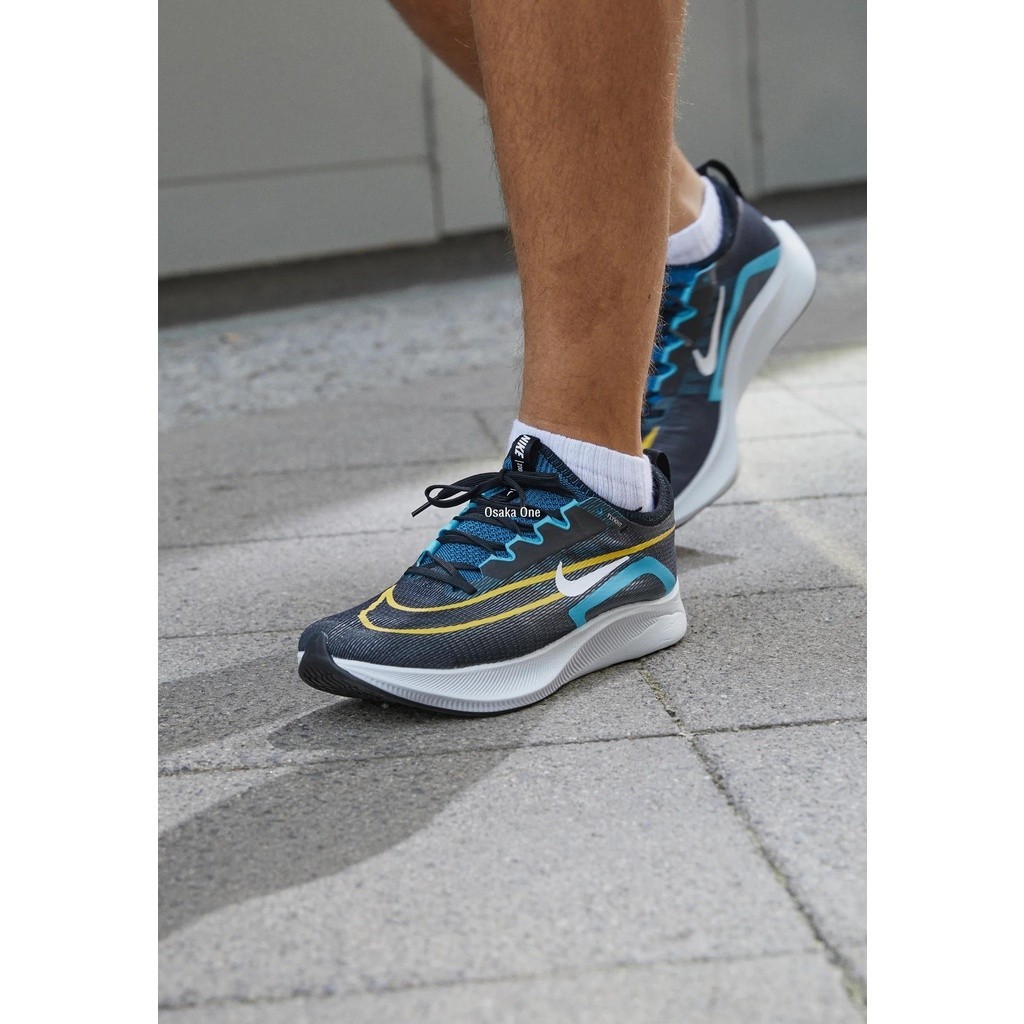 【na tai】nike Zoom Fly 4 黑藍黃 緩震碳板馬拉松男跑步鞋 CT2392-003