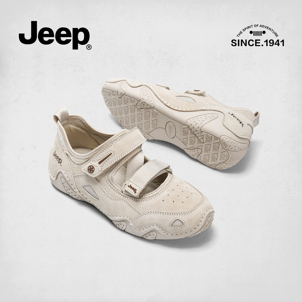 jeep小眾復古運動瑪麗珍鞋女2024新款百搭透氣休閒單鞋黑白德訓鞋