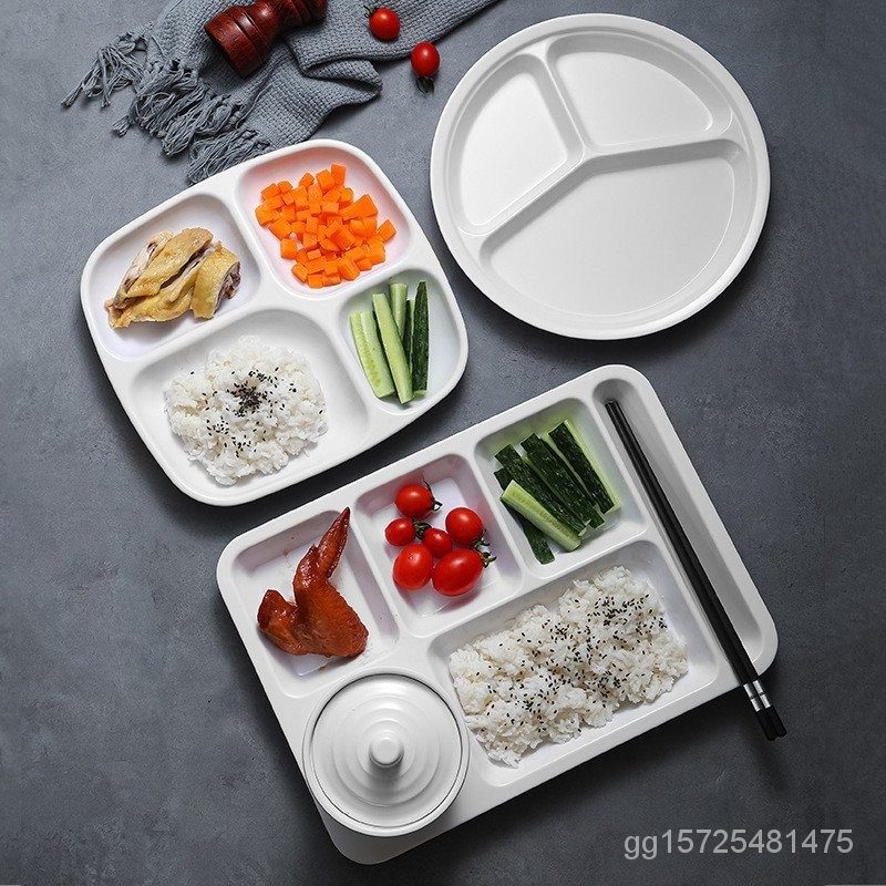 密胺四格分格餐盤白色塑膠快餐盤子仿瓷學校食堂飯堂餐具