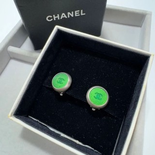 CHANEL 香奈兒 耳環 雙c標誌 綠色 銀色 日本直送 二手