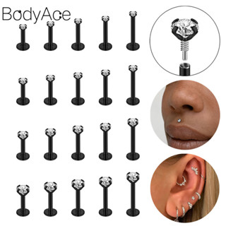 Bodyace 16G/18G 耳環 5 件唇穿孔不銹鋼 Labret 穿孔黑色唇釘立方鋯石耳穿孔
