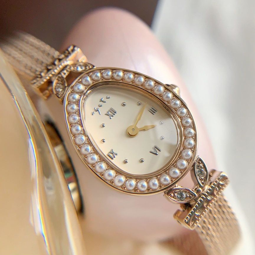 【現貨速發】日本中古阿卡朵/agete手錶耶誕限定款女士珍珠表復古橢圓生日禮物