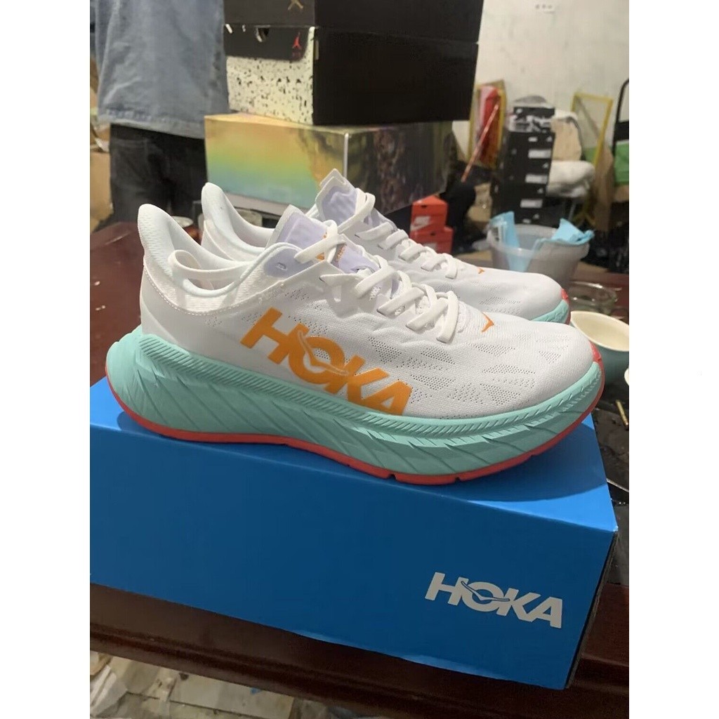 07readystock HOKA ONE ONE Carbon X 2 白橙男女減震運動跑鞋