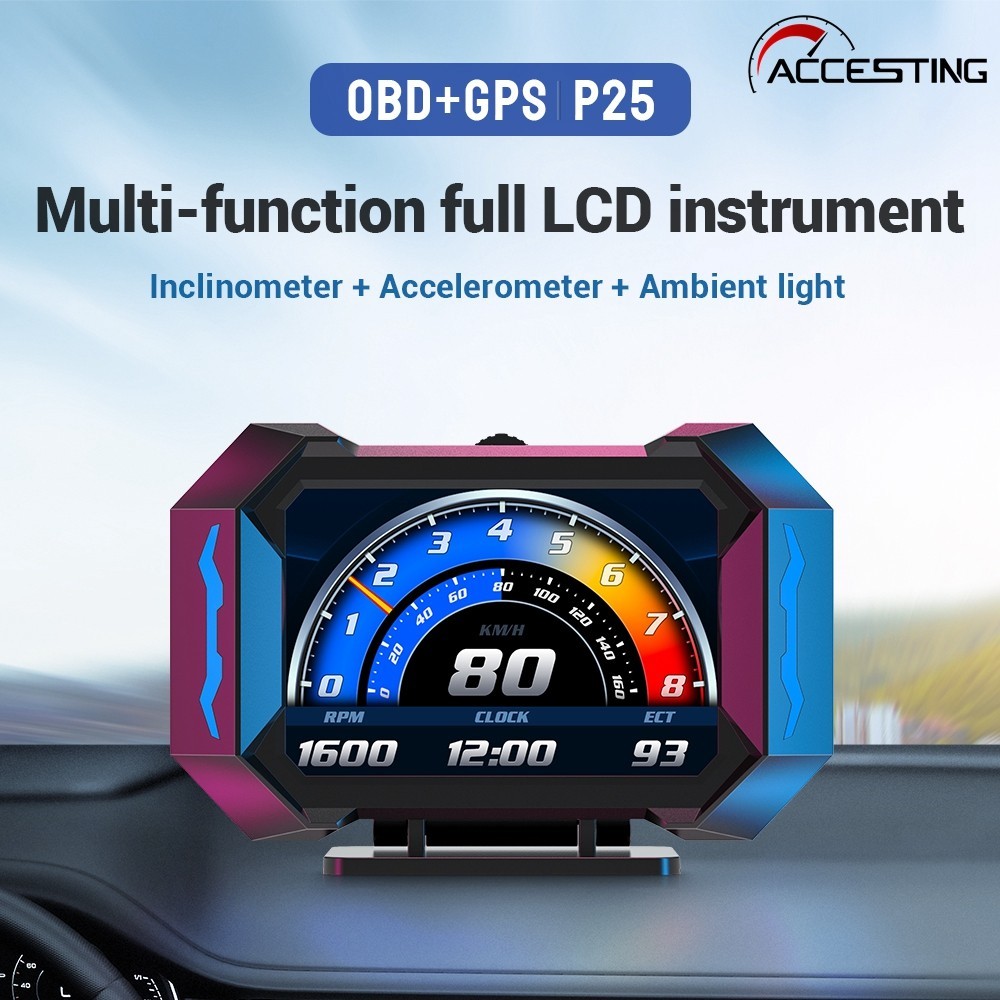 P25 新車 OBD OBD2 儀表數字掃描儀報警速度計顯示 Hud 水溫 RPM 渦輪增壓