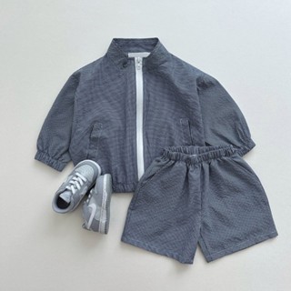 【Metr寶寶】男童短袖套裝 童裝 兒童短袖上衣 韓國童裝防晒衣拉鍊外套男女童寶寶五分褲兩件套裝