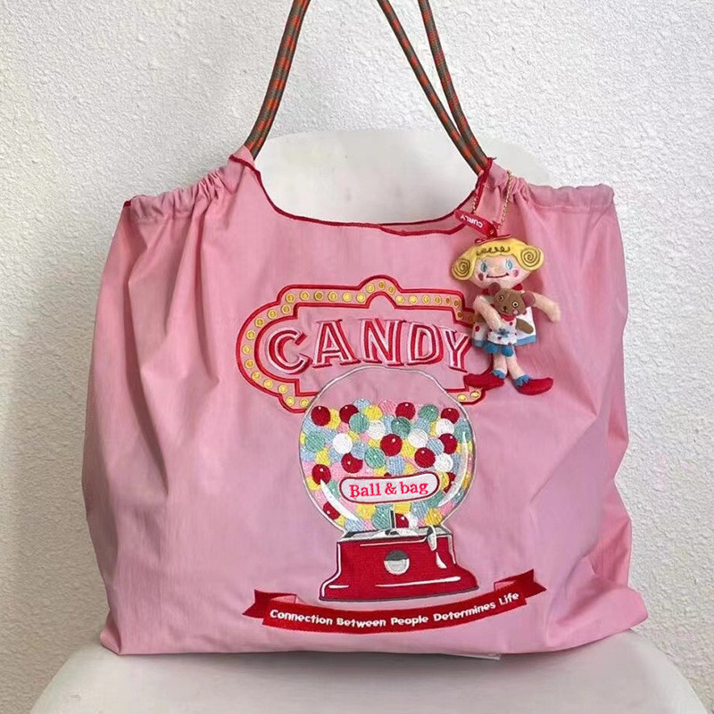 【YOFUR】現貨 糖果機刺繡ball chain日系環保購物袋 精品小眾 大容量手提袋 環保尼龍布袋