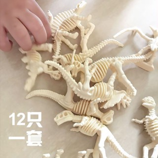 【新品】【12只】恐龍骨架模型玩具套裝模擬迅猛龍骨頭化石暴龍霸王龍擺件