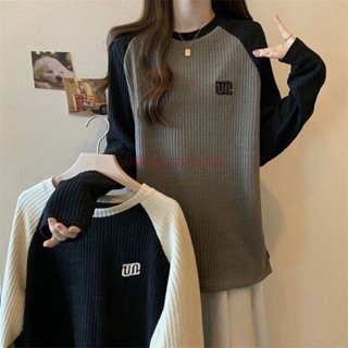 臺灣出貨-大尺碼 女裝 - 100公斤內穿 美拉德加厚德絨衛衣女秋冬季新款寬鬆顯瘦加絨保暖長袖上衣女 韓版純色圓領微胖穿