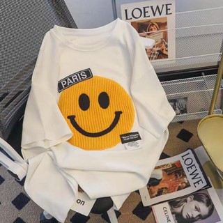 韓版夏2-300斤大碼黃色笑臉情侶款時尚寬鬆特大碼胖mm短袖T恤上衣