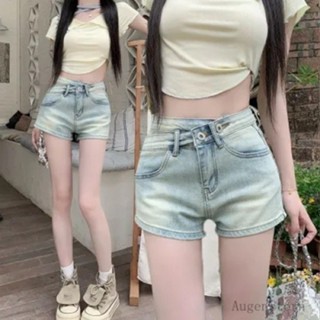 水洗仿舊牛仔短褲女夏季熱領帶緊身包臀熱褲不規則高腰修身直筒褲【星星】