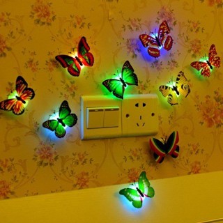 創意七彩發光蝴蝶小夜燈 發光蜻蜓 可粘貼LED裝飾牆壁燈