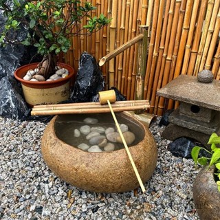 【📜開立發票📜】日式流水擺件 魚缸 生態缸 石缽竹子流水造景 戶外庭院水景天然鵝卵石花盆 蓮花盆 石槽石盆 荷花盆