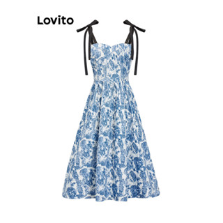 Lovito 波西米亞女款花卉抽繩舞會禮服洋裝 L86ED277