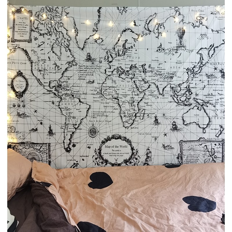 世界地圖背景布ins掛布床頭背景牆臥室牆布宿舍裝飾牆壁房間掛毯