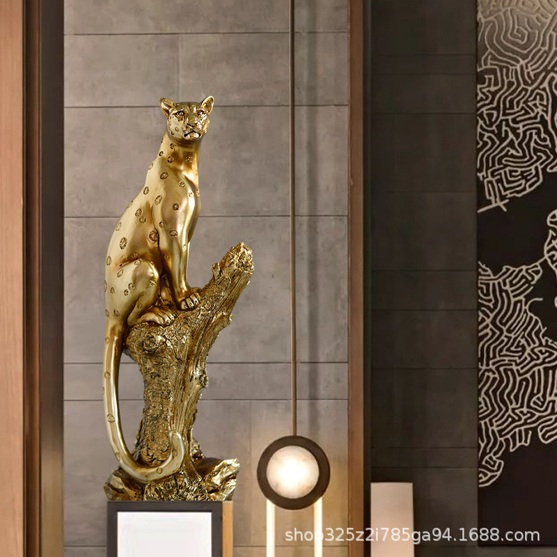 美式金錢豹室內藝術擺件 客廳辦公室電視櫃玄關裝飾 創意工藝品