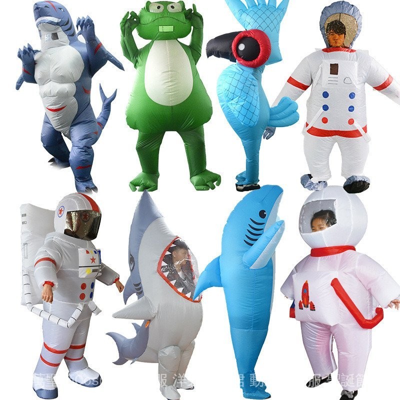 跨境熱銷萬聖節裝扮搞怪藍色鯊魚充氣服裝卡通人偶充氣太空人工廠 MI7E