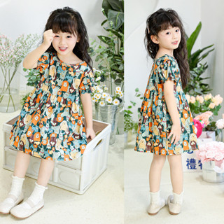 韓版中兒童女童裝花朵田園棉寶寶A字裙洋裝