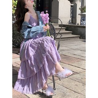 𝓑𝓵𝓪𝓬𝓴𝓢𝔀𝓮𝓮𝓽𝔂 法式絕美 蕾絲洋裝 洋裝 蛋糕裙 吊帶洋裝 森林系洋裝 紫色洋裝 海邊洋裝 度假洋裝