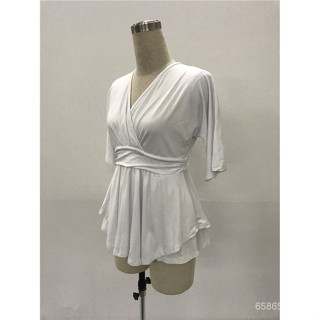 AWE7 新款素色V深洋裝秋季女裝ebay五分袖大尺碼