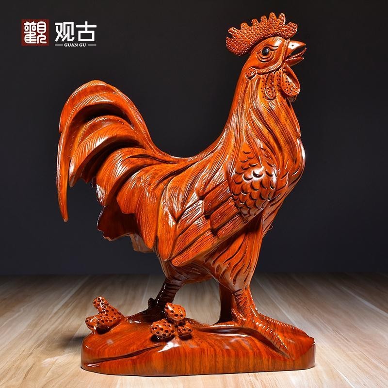 花梨木 雕刻 大公雞 擺件 十二生肖 風水 木質 雞 家居 電視櫃 裝飾品 工藝品
