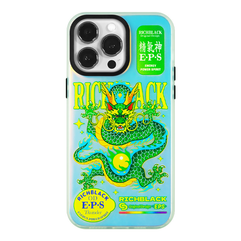 RichBlack原創設計雷霆碧龍彩繪印花IMD鐳射漸變手機殼適用於蘋果15iPhone14ProMax
