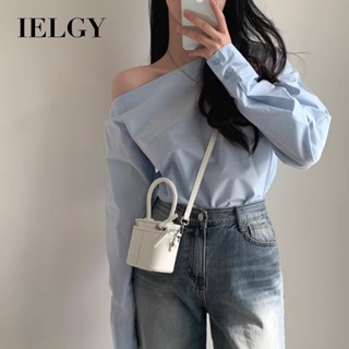 IELGY 韓國chic單面露肩寬鬆長袖襯衫女
