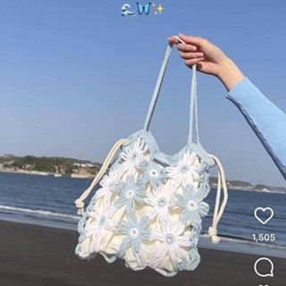 ✨免運✨ins夏日朵朵雛菊小花包毛線鉤針編織diy材料包拼接包鏤空包單肩包手工編織包diy 手工針織包diy 手工diy