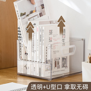 書架 書立架 桌麵收納 桌上收納 書桌收納 伸縮透明書立亞剋力書架桌麵檔案收納盒學生書桌收納神器置物架