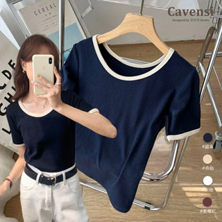 【Cavensi】M-4XL 4色優質版 大尺碼上衣 夏天圓領短袖上衣 棉花糖女孩 百搭顯瘦U領 冰絲短袖T恤 A77