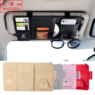 豐田汽車遮陽板收納袋拉鍊皮革收納袋卡片眼鏡筆夾適用於 Fortuner Alphard Altis Camry bZ4X