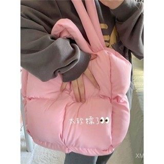 秋冬新款女包 羽絨布包 小眾設計粉色包包 小太空棉秋冬羽絨包 新款大容量手提包 託特包女 收納包 休閒包 單肩包 粉色女