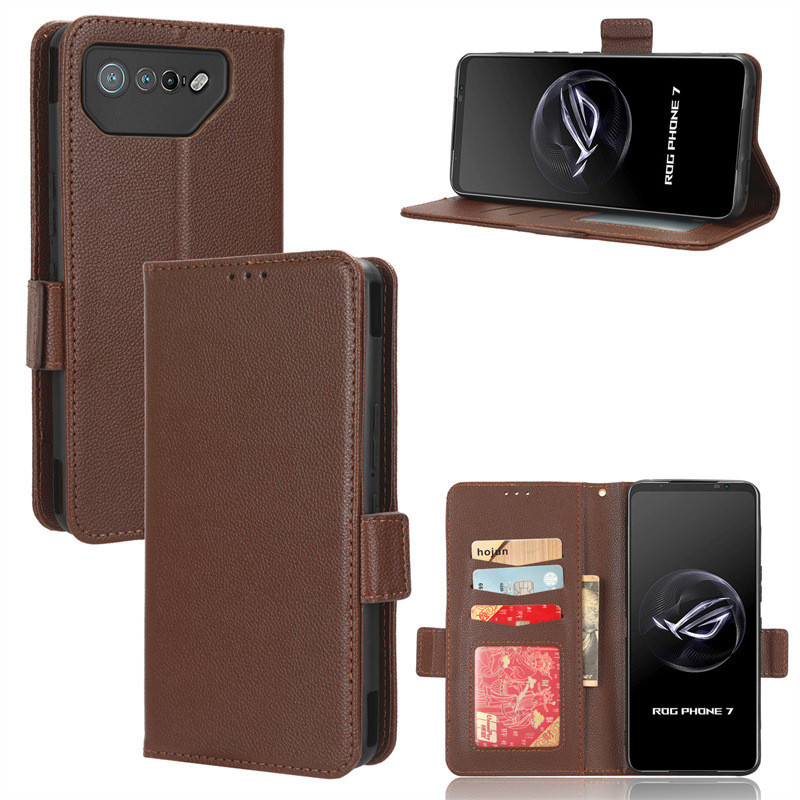 免運✅台灣現貨✅華碩 ASUS ROG Phone 7 ROG7手機殼皮保護套支架插卡外貿新荔枝紋工素面防摔保護殼套