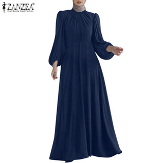 Zanzea 女士穆斯林高階燈籠袖褶襉長 A 字禮服風格連衣裙