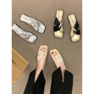 TASHUO 法式平底涼拖鞋女鞋子外穿2025年夏季新款時尚低跟仙女風露趾涼鞋