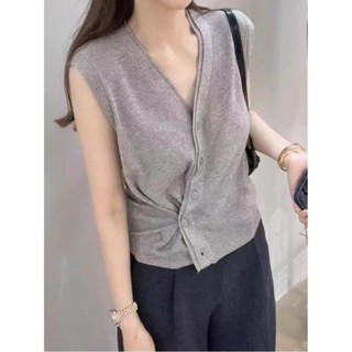 9WTP 現貨 v領洋氣百搭韓版背心上衣女羊毛衫夏季新款小香風無袖不規則小外套
