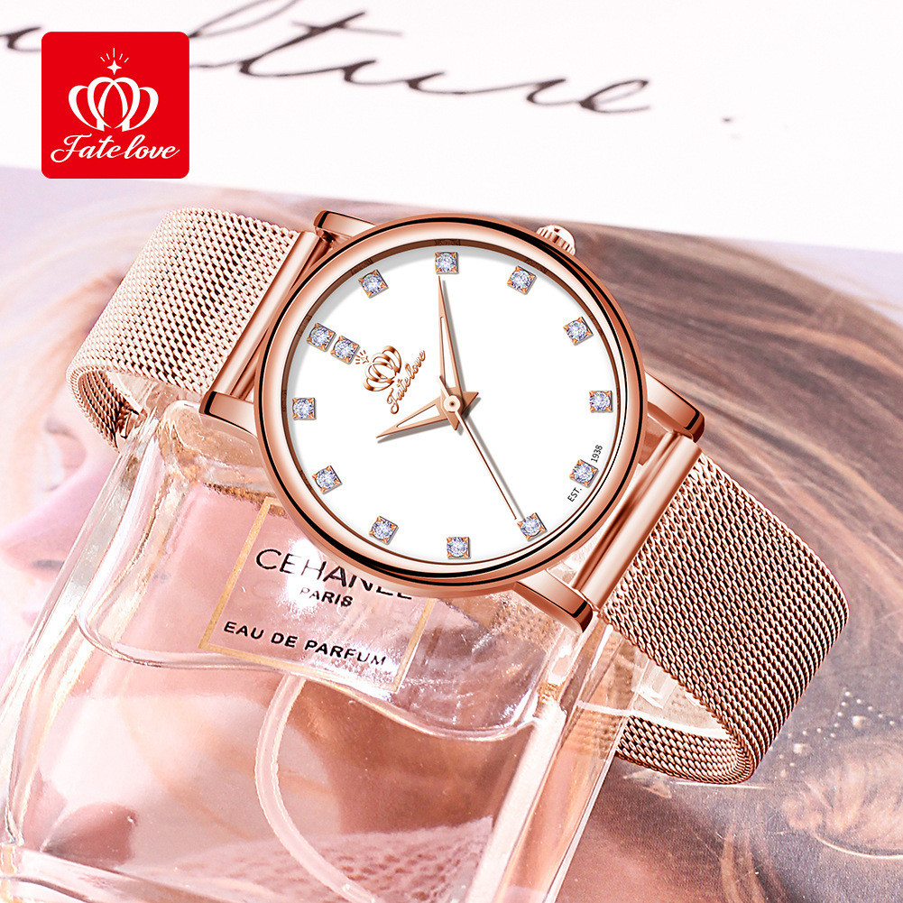 Fate Love 品牌手錶 簡約鑲鑽石英錶防水女士手錶女表