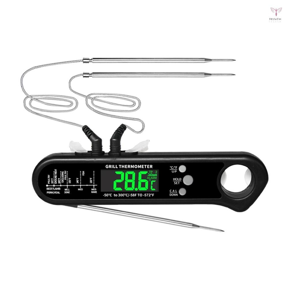 Uurig) 用於烹飪的數字肉類溫度計電池供電雙探頭 2-3 秒即時讀取肉類溫度計,帶磁鐵警報和開瓶器 LCD 數字顯示