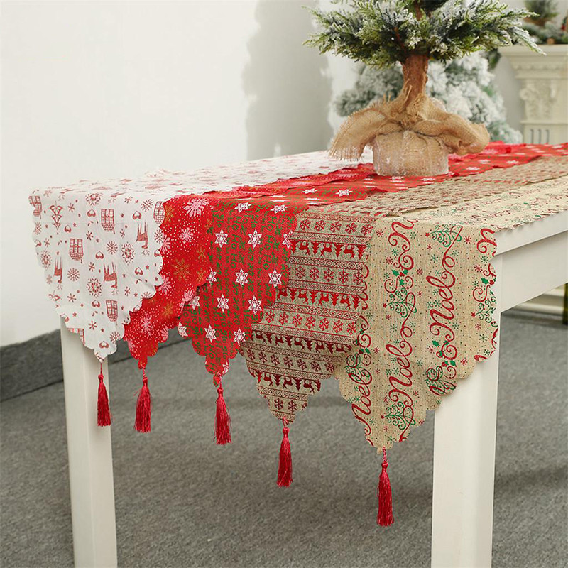 聖誕裝飾桌布毛絨印花桌旗可愛聖誕餐廳桌面裝飾桌布