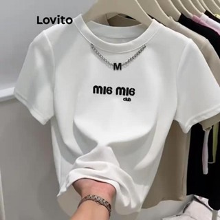 Lovito 女士休閒字母金屬圖案 T 恤 LNE50531