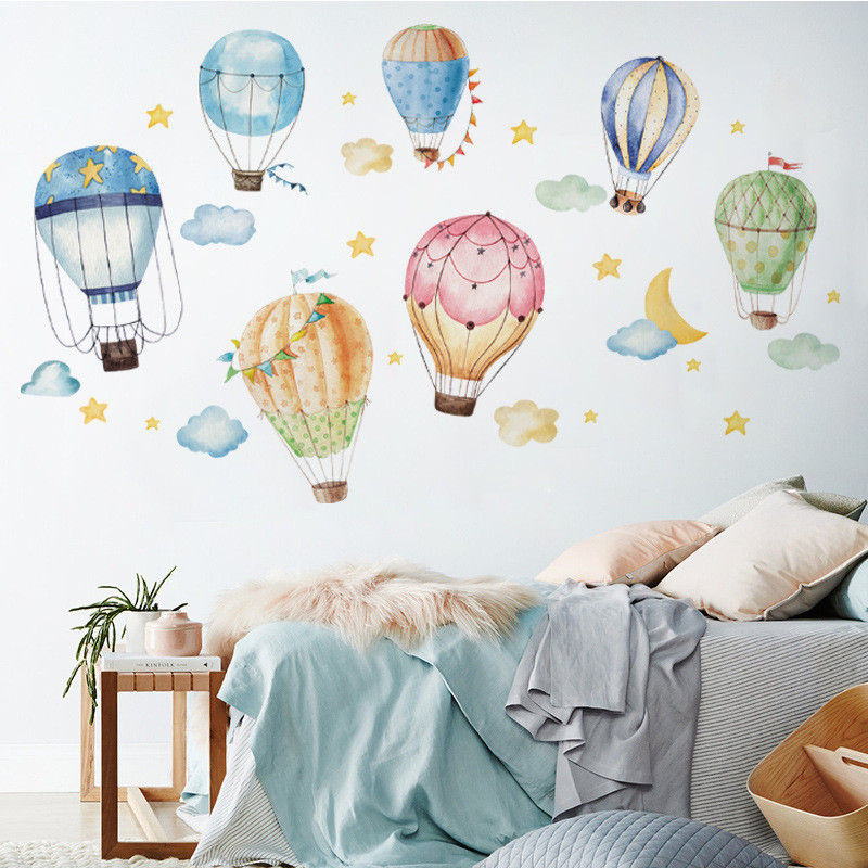 多彩熱氣球牆貼卡通兒童房間幼兒園教室牆壁裝飾貼畫