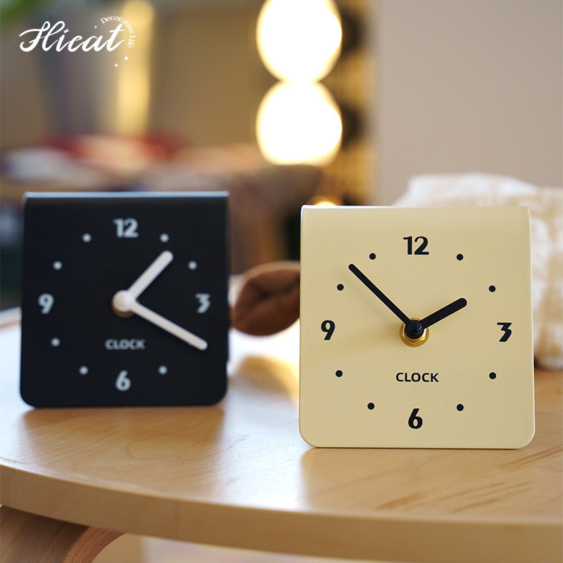 Hicat 奶油系靜音座鐘客廳家用時鐘現代創意臺式學生檯鐘表擺件
