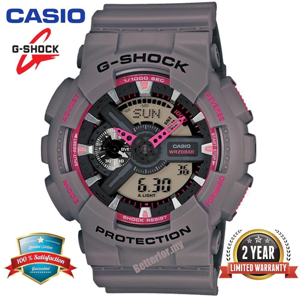 Shock GA110 男士運動手錶雙時間顯示 200M 防水防震防水世界時間 LED 自動燈運動手錶,保修 2 年 G