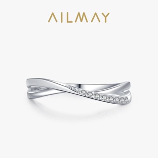 Ailmay 925 純銀簡單透明鋯石線手指戒指女士首飾