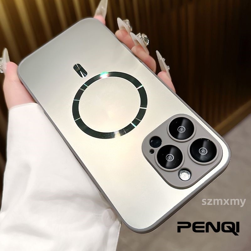Penqi Titanium Ash AG Nano 磨砂磁性玻璃手機殼適用於 IPhone 15 14 13 12 P