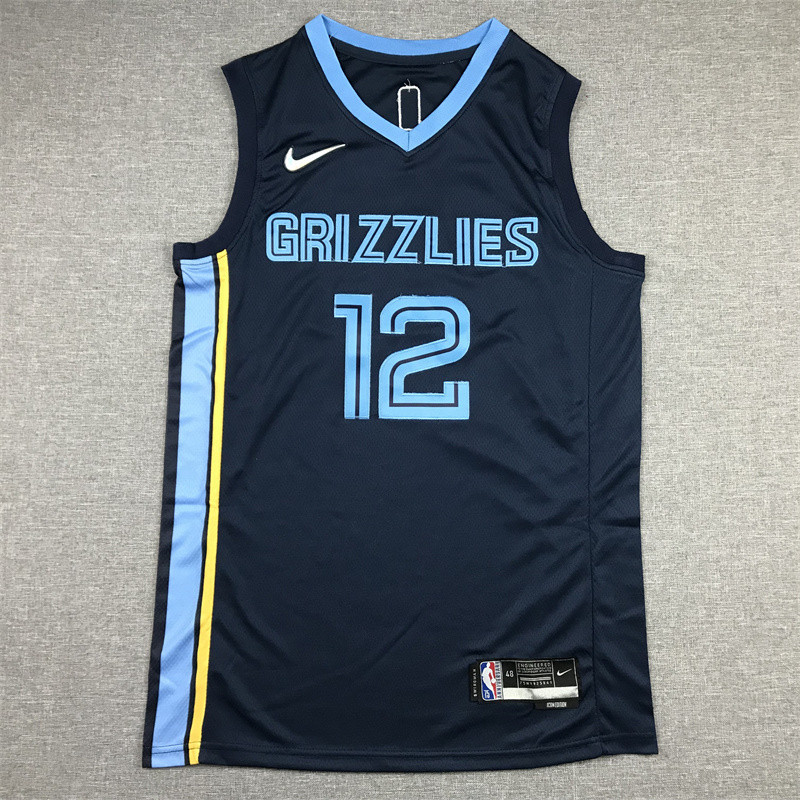 Memphis n 灰熊 12 ja morant 藍色 2022 籃球球衣