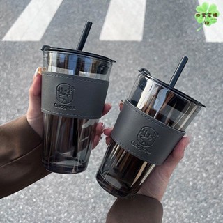 北極光玻璃吸管杯便攜式水杯ins風水杯女生高顏值情侶杯可樂杯