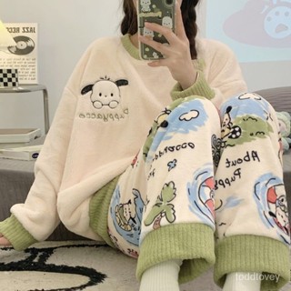 🔥桃園出貨🔥ins睡衣女冬珊瑚絨加絨保暖秋冬季學生可愛卡通長袖法蘭絨家居服 NF5M