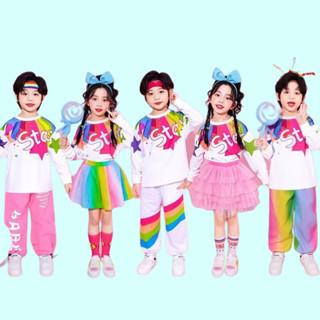 兒童演出服多巴胺小學生啦啦隊班服服裝幼稚園蓬蓬裙合唱服元旦 兒童套裝 啦啦操服裝 學生演出服 街舞服 舞蹈服WD